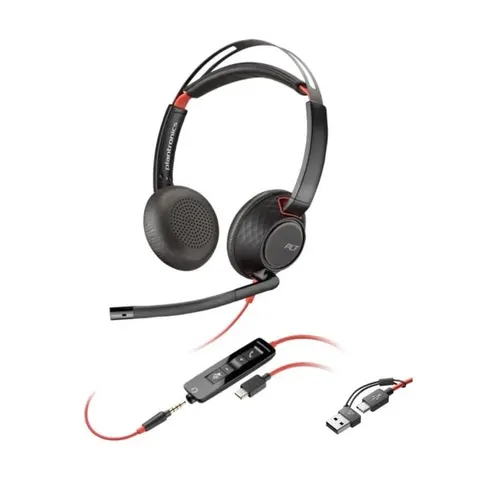 Căști HP Poly Blackwire 5220, jack 3.5 mm și adaptor USB Type-C/Type-A