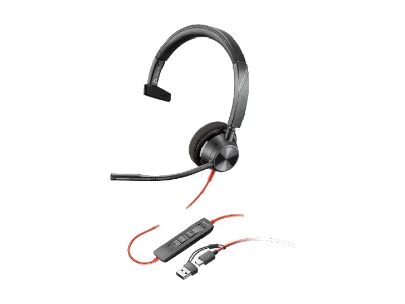Căști HP Poly Blackwire 3310, cu cablu 2,15 m, cu microfon, adaptor USB Type-C/Type-A, USB Type-C/USB Type-A, 118 dB