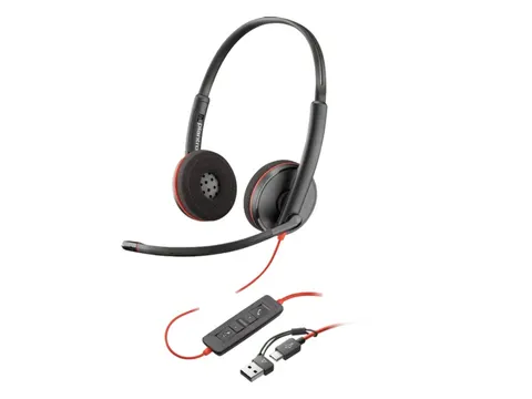 Căști HP Poly Blackwire 3220, cu cablu 1.6 m, cu microfon, adaptor USB Type-C/Type-A, USB Type-C/USB Type-A, 90 dB
