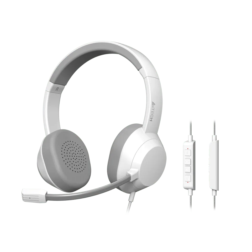 Căști A4Tech Fstyler FH150U, USB, cu cablu 2 m și microfon, 98 dB, alb