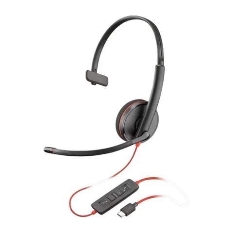 Căști HP Poly Blackwire 3210, cu cablu 1.61 m, cu microfon, adaptor USB Type-A/Type-C, USB Type-C, 90 dB