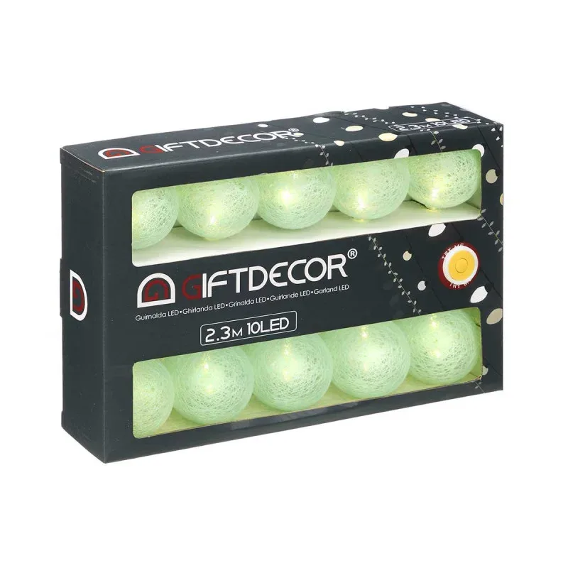 Ghirlandă luminoasă Giftdecor, cu 10 bile LED, pentru utilizare în exterior, culoare mint