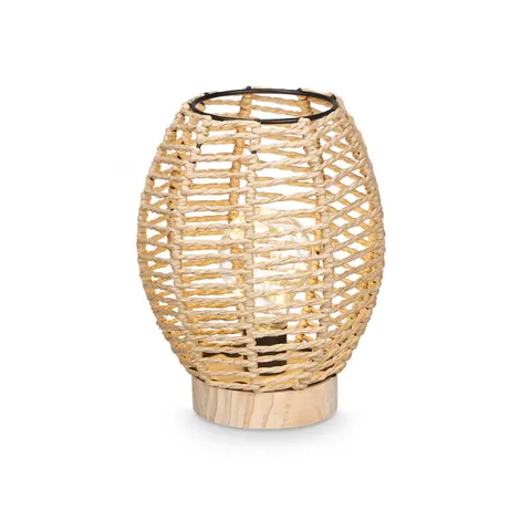 Lampa de birou Giftdecor, ovală, cu bază din lemn și sfoară