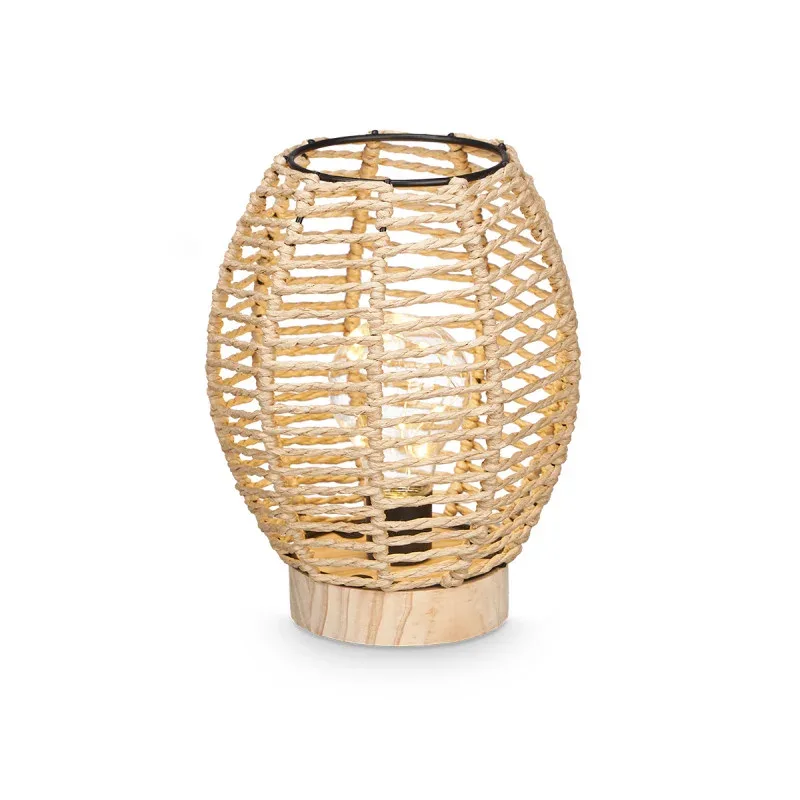 Lampa de birou Giftdecor, ovală, cu bază din lemn și sfoară