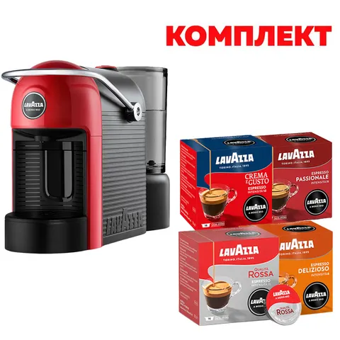 Espressor Lavazza A Modo Mio Jolie Evo, 1250 W, roșu, în set cu capsule de cafea Lavazza A Modo Mio, 4 x 16 buc