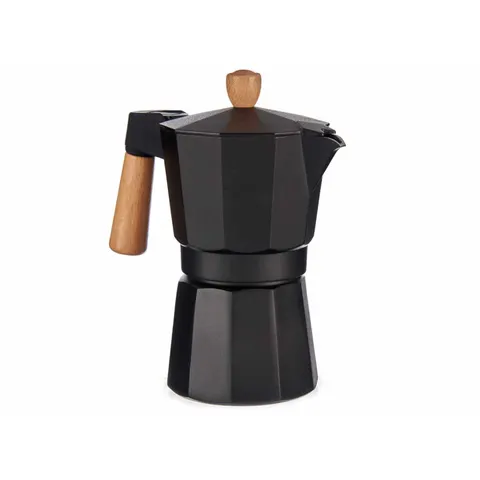 Cafetieră Kinvara, aluminiu, cu mâner din lemn, pentru 6 cești, negru