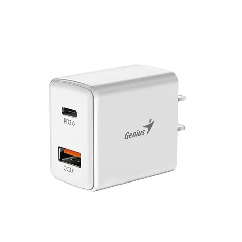 Încărcător Genius PD-20AC, USB Type-C + USB Type-A, 20 W, alb