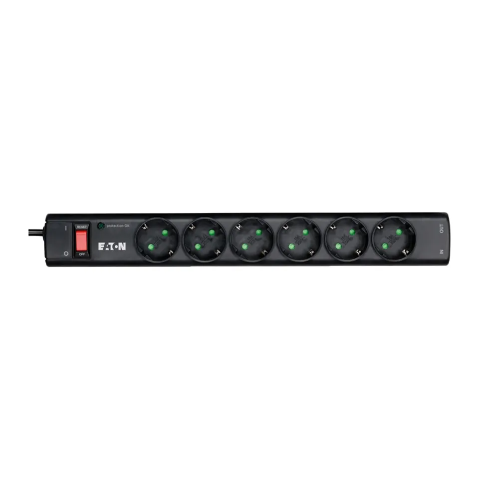 Prelungitor Eaton Protection Strip, cu 6 prize, curent maxim 10 A, 2500 W, negru