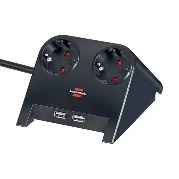 Prelungitor Brennenstuhl Desktop-Power, 2 prize, 2 x USB, cablu 1.8 m, negru