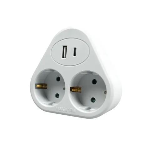 Prelungitor Office 1, Schuko, 2 prize, 1 USB Tip-A, 1 USB Tip-C, alb-gri