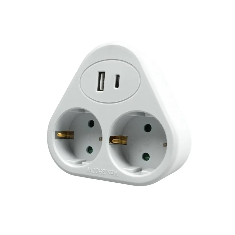 Prelungitor Office 1, Schuko, 2 prize, 1 USB Tip-A, 1 USB Tip-C, alb-gri
