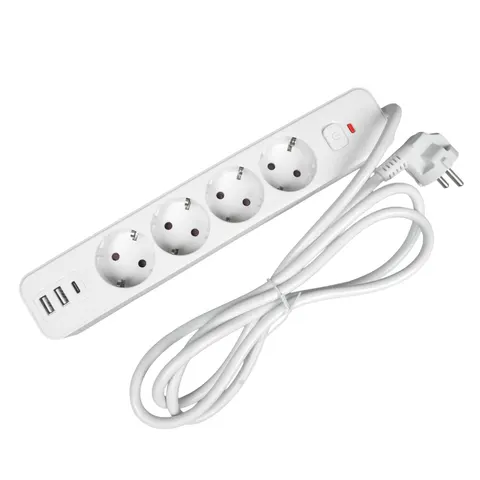 Prelungitor Office 1, Schuko, 4 prize, cablu 1.8 m, 2 USB Type-A, 1 USB Type-C, cu comutator, alb