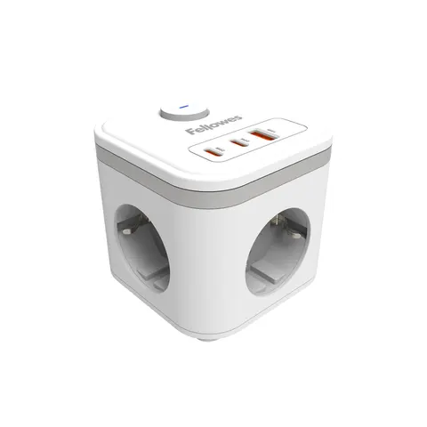 Fellowes Ampra Power Cube Prelungitor Electric, Schuko, 3 Prize, 1 USB Type-A, 2 USB Type-C, Alb