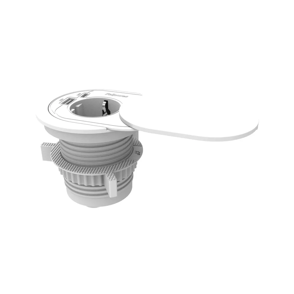 Fellowes Ampra Power Spot Prelungitor, Schuko, 1 Priză, 1 USB Type-A, 1 USB Type-C, Alb