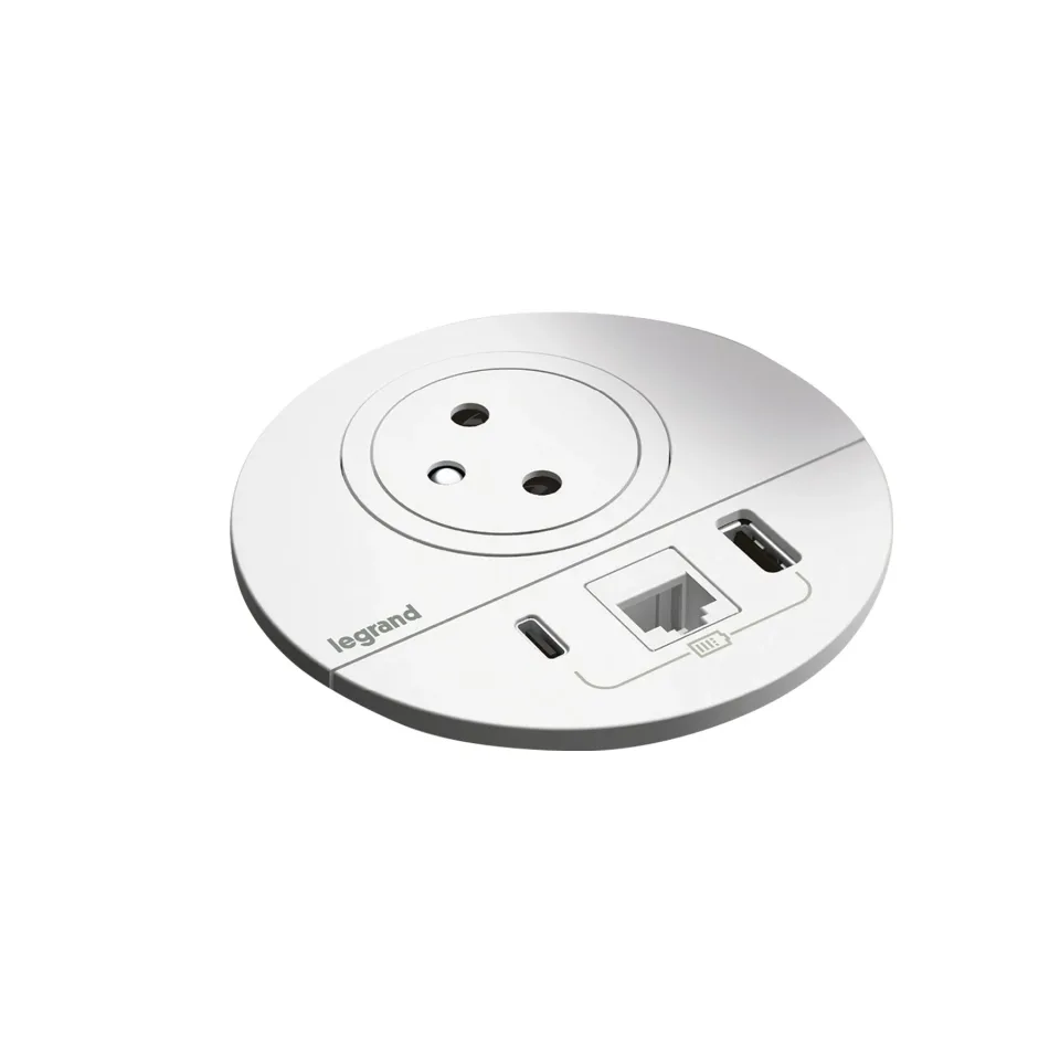 Modul pentru încastrat Legrand Incara Disq 80, cu USB, 1 priză, alb