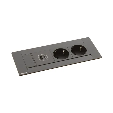 Cutie mobilier Legrand Incara, cu 6 module, 2x2P+E, USB A+C, 15 W, negru