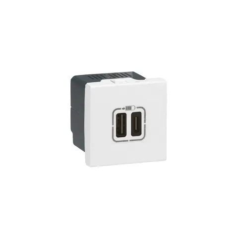 Priză Legrand Mosaic, USB Type-A+C, cu 2 module, albă
