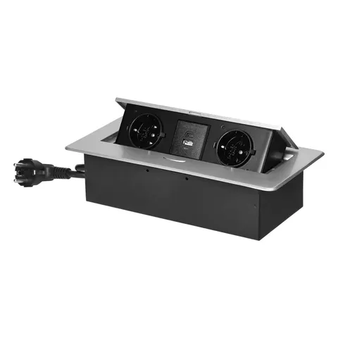 Cutie de mobilier Orno, pentru încastrat, 2xP+E, USB Type-A+C, gri