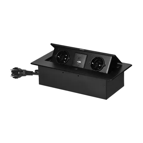 Cutie pentru mobilier Orno, pentru instalare, 2xP+E, USB Type-A+C, negru