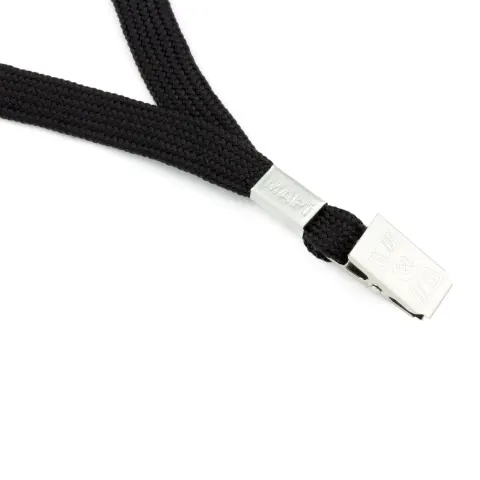 Șnur pentru ecuson Office 1, cu clemă, textil, negru, 5 bucăți