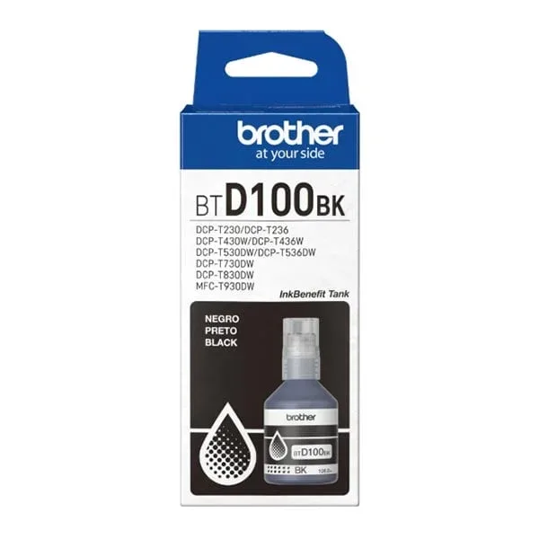 Sticlă de cerneală originală Brother BT-D100BK, 7500 pagini la 5% acoperire, Negru