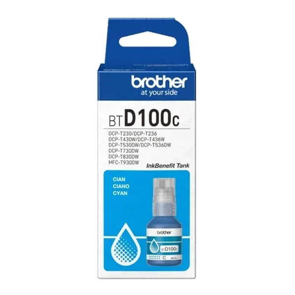 Sticlă de cerneală originală Brother BT-D100C, 5000 pagini la 5% acoperire, Cyan