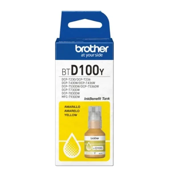 Sticlă originală de cerneală Brother BT-D100Y, 5000 pagini la 5% acoperire, Galben