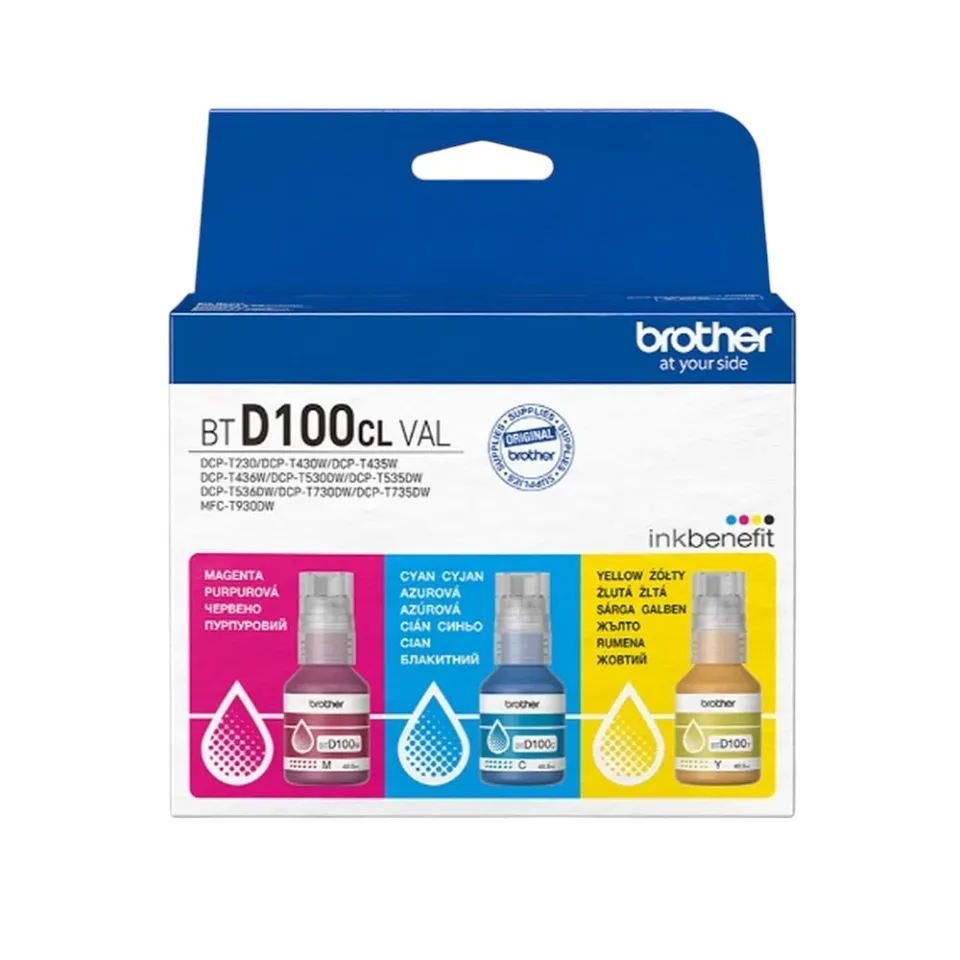 Sticlă de cerneală originală Brother BT-D100CLVAL, 5000 pagini la 5% acoperire, Cyan Magenta Yellow