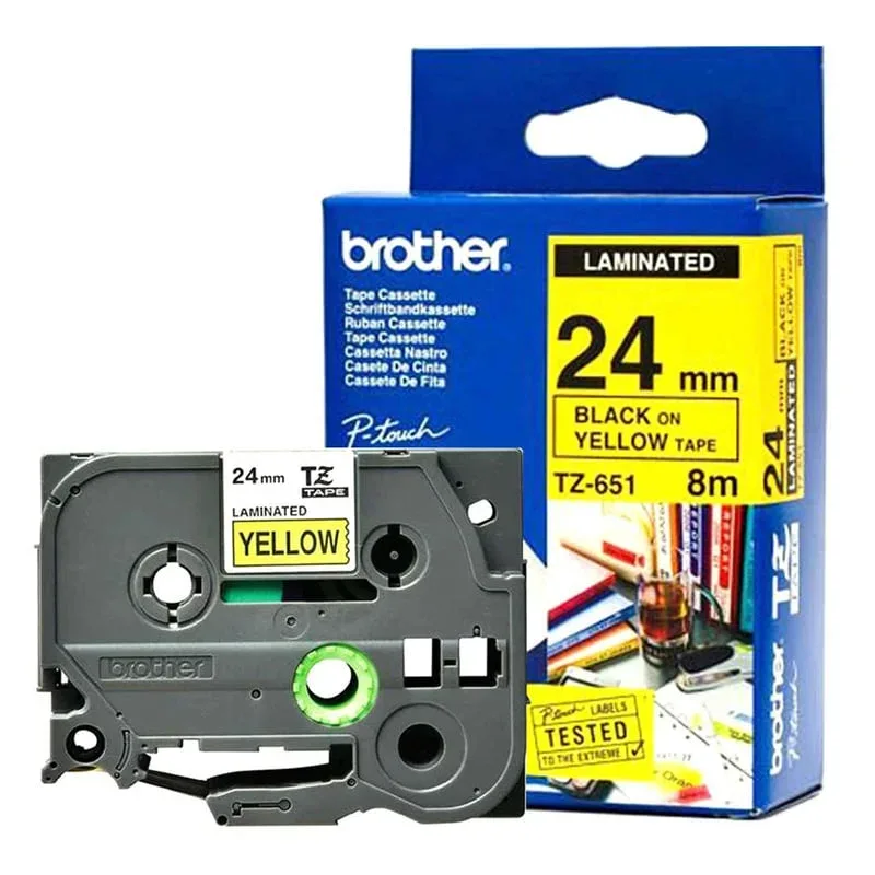 Brother Tape TZEFX651, Flexible ID, negru pe bandă galbenă, 24 mm