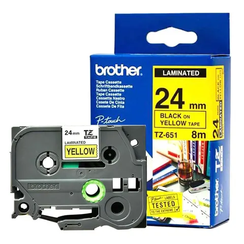 Brother Tape TZEFX651, Flexible ID, negru pe bandă galbenă, 24 mm