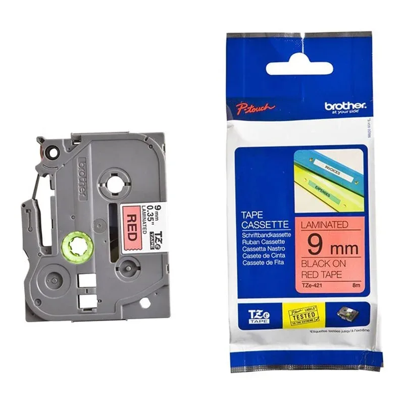 Brother Tape TZE421, imprimeu negru pe bandă roșie, 9 mm