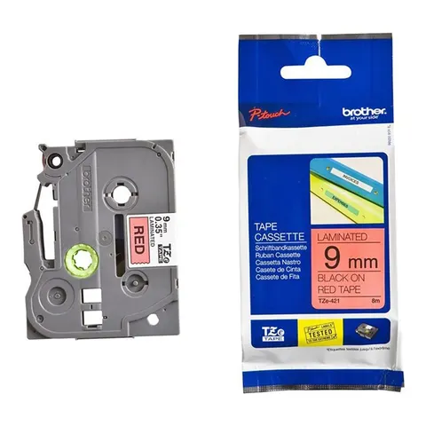 Brother Tape TZE421, imprimeu negru pe bandă roșie, 9 mm