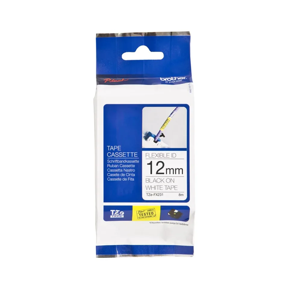 Brother Tape TZEFX231, negru pe alb, 12 mm/8 m