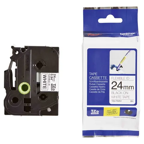 Brother Tape TZEFX251, pentru imprimare neagră pe bandă albă, 24 mm x 8 m