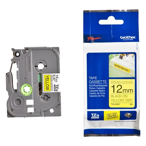 Brother Bandă TZES631, pentru imprimare neagră pe bandă galbenă, 12 mm