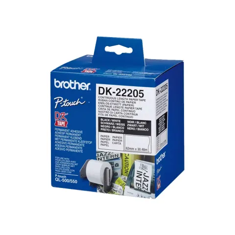 Rola hârtie continuă Brother DK22205, 62 mm x 30.48 m, albă