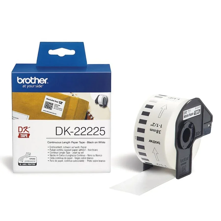 Role etichete Brother DK-22225, negru pe alb, 38 mm x 30.48 m