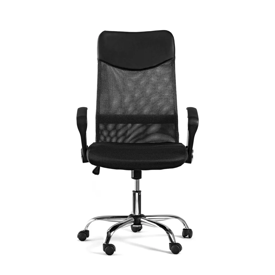 Scaun executiv Monti HB, material textil, piele ecologică și plasă, negru
