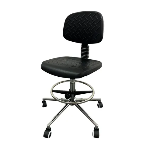 Scaun de lucru RFG Remo Ring Crom, înalt, negru, potrivit pentru utilizare profesională în laboratoare, servicii medicale, servicii și producție