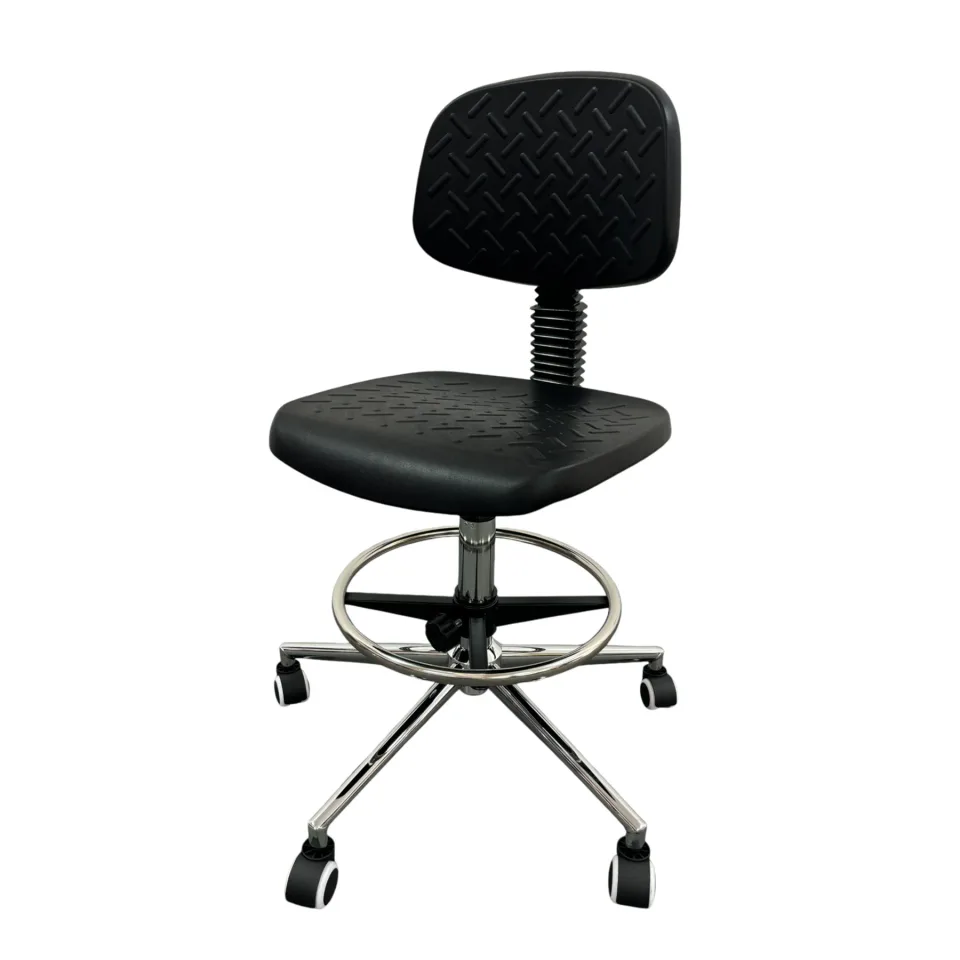 Scaun de lucru RFG Remo Ring Crom, înalt, negru, potrivit pentru utilizare profesională în laboratoare, servicii medicale, servicii și producție