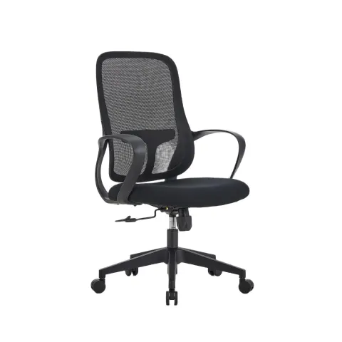 Scaun de birou RFG Mojito W, țesătură și plasă, bază din poliamidă, până la 120 kg, spătar negru, șezut negru