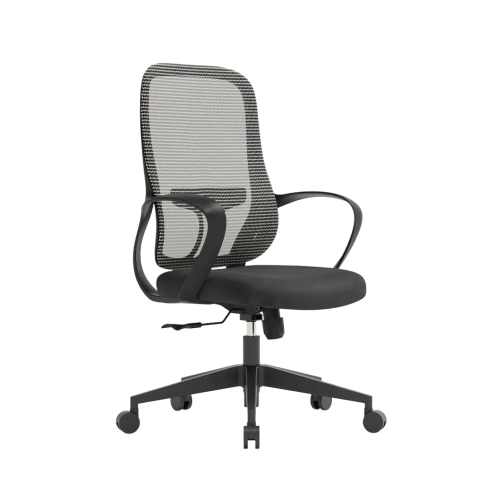 Scaun de birou RFG Mojito W, material textil și plasă, bază de poliamidă, până la 120 kg, spătar gri, șezut negru