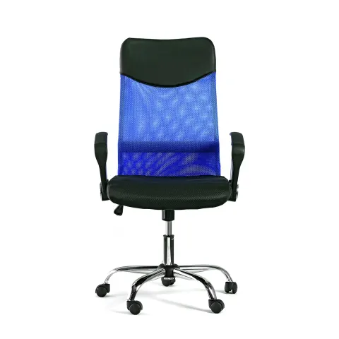 Scaun Executive Monti HB, textil, piele ecologică și plasă, șezut negru, spătar albastru închis