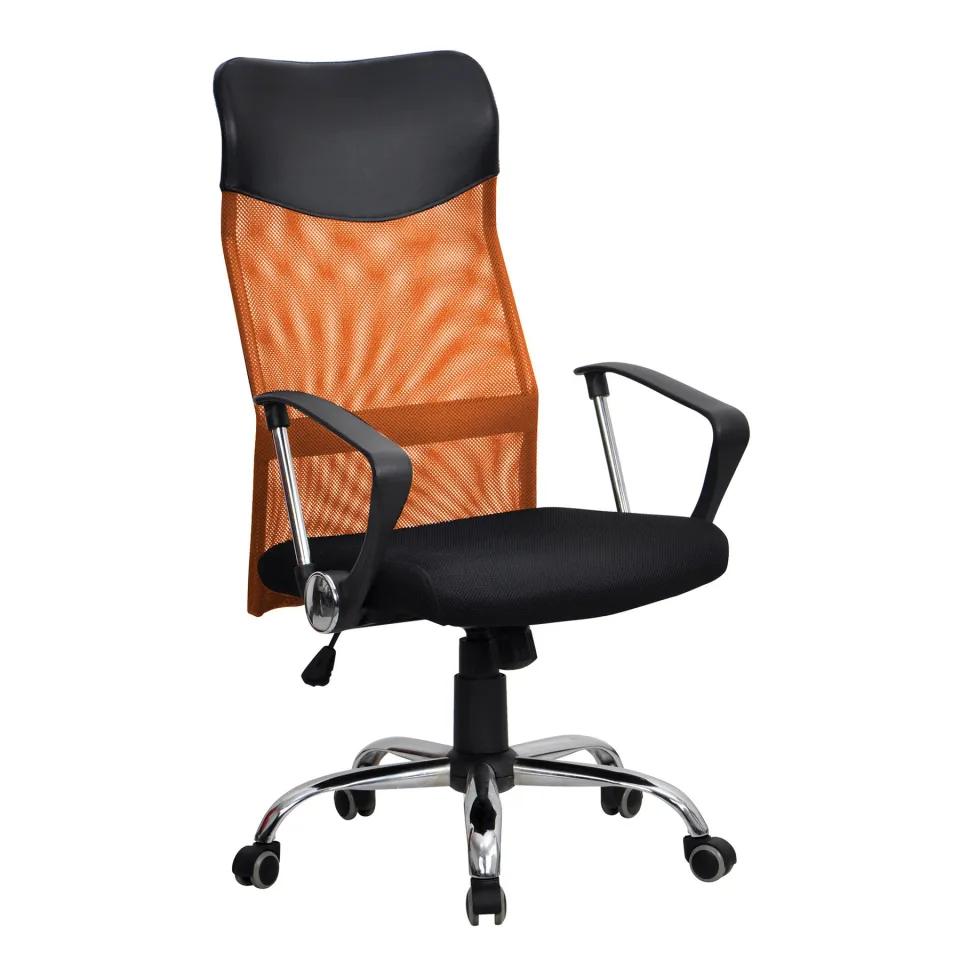 Scaun executive Monti HB, material textil, eco-piele și plasă, șezut negru, spătar portocaliu