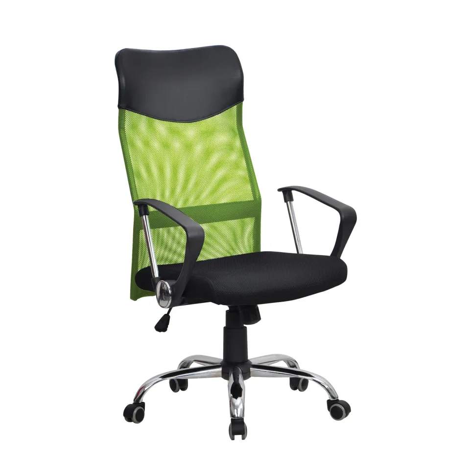 Scaun executiv Monti HB, material textil, eco-piele și plasă, șezut negru, spătar verde deschis