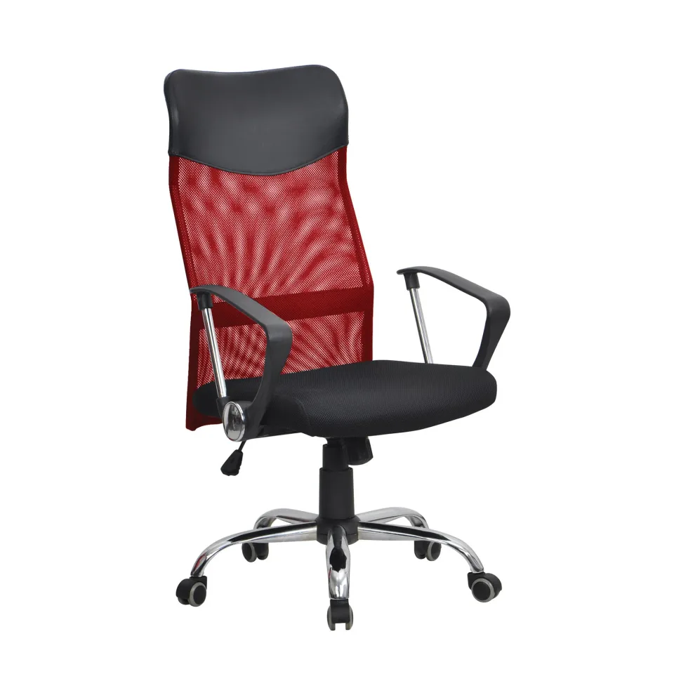 Scaun executiv Monti HB, material textil, eco-piele și plasă, șezut negru, spătar roșu