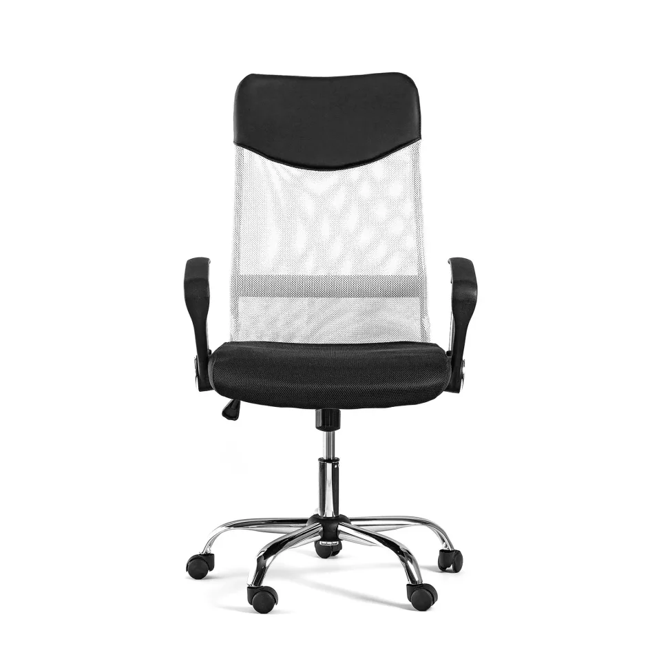 Scaun Executiv Monti HB, țesătură, piele ecologică și plasă, șezut negru, spătar alb