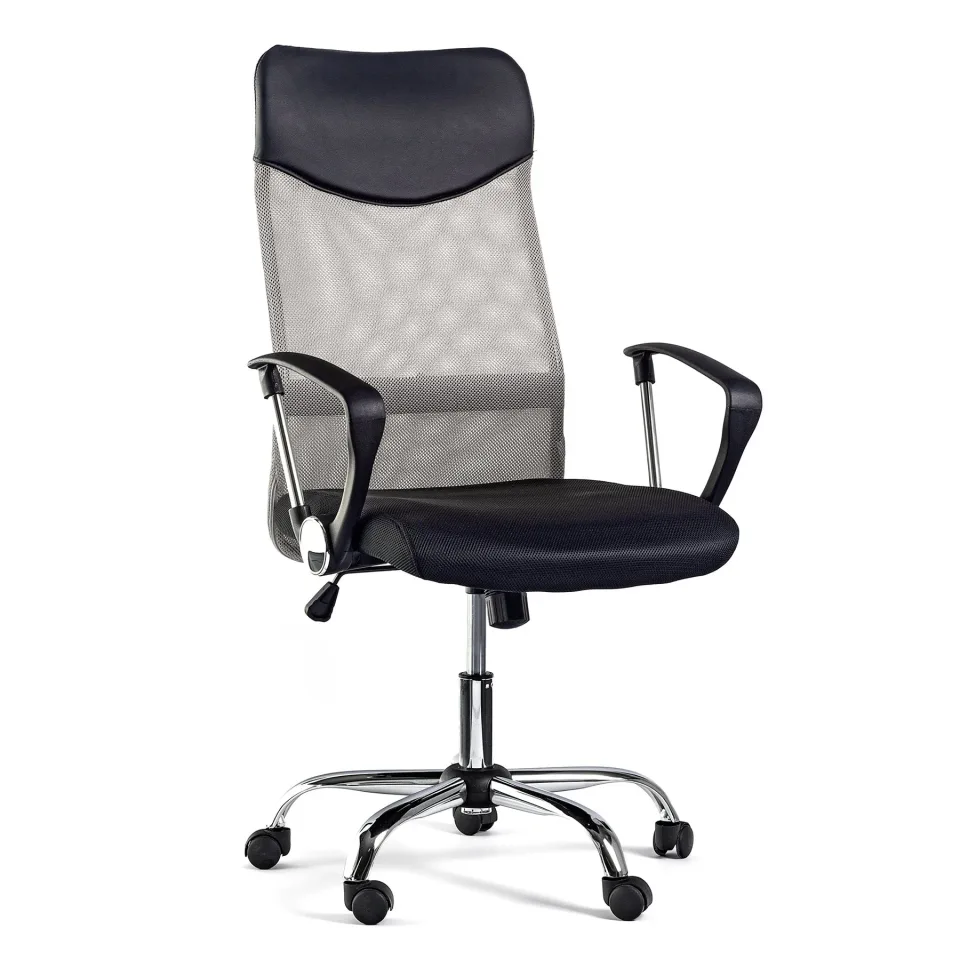 Scaun executive Monti HB, material textil, eco-piele și plasă, șezut negru, spătar argintiu