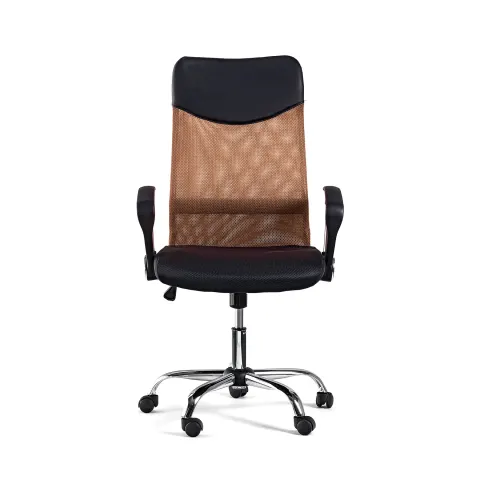 Scaun executive Monti HB, material textil, piele ecologică și plasă, șezut negru, spătar maro