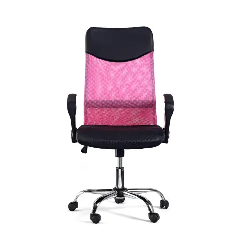 Scaun director Monti HB, material textil, piele ecologică și plasă, șezut negru, spătar roz